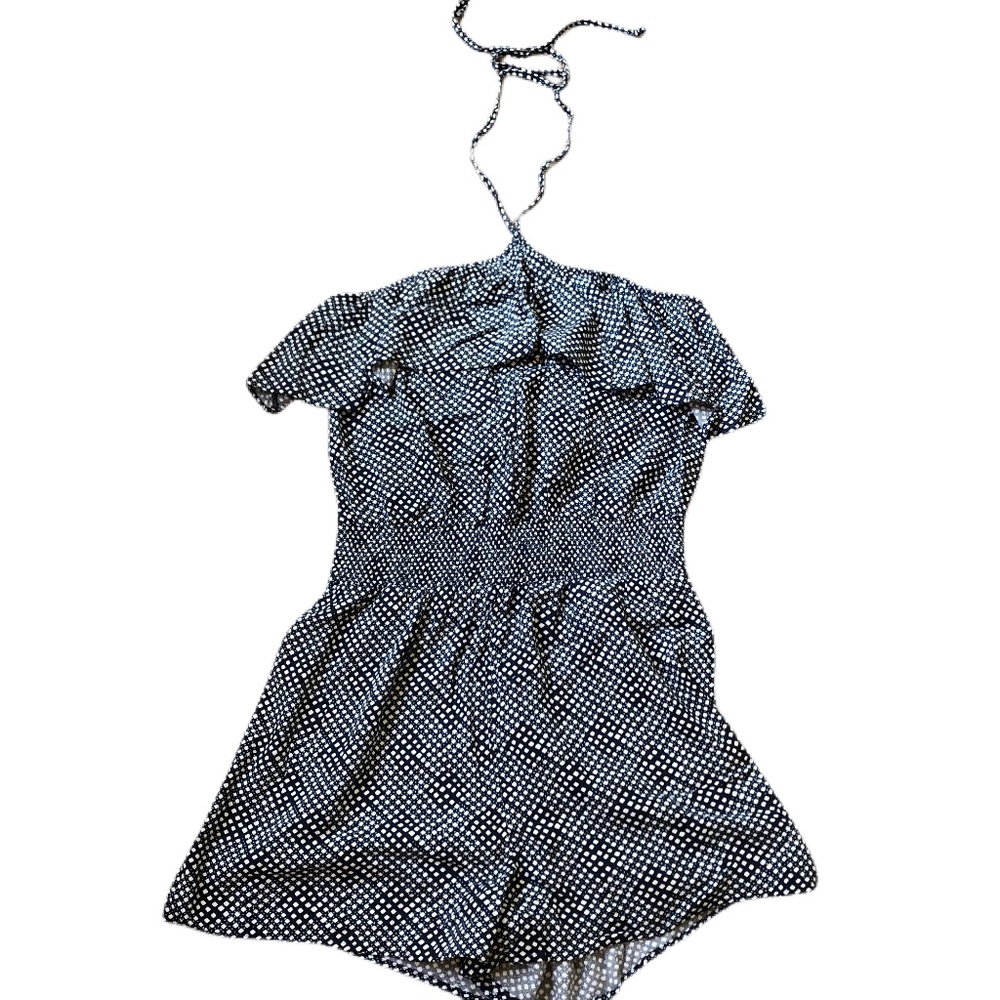 NWT aerie Blue & White Ruffled Halter Romper Size L